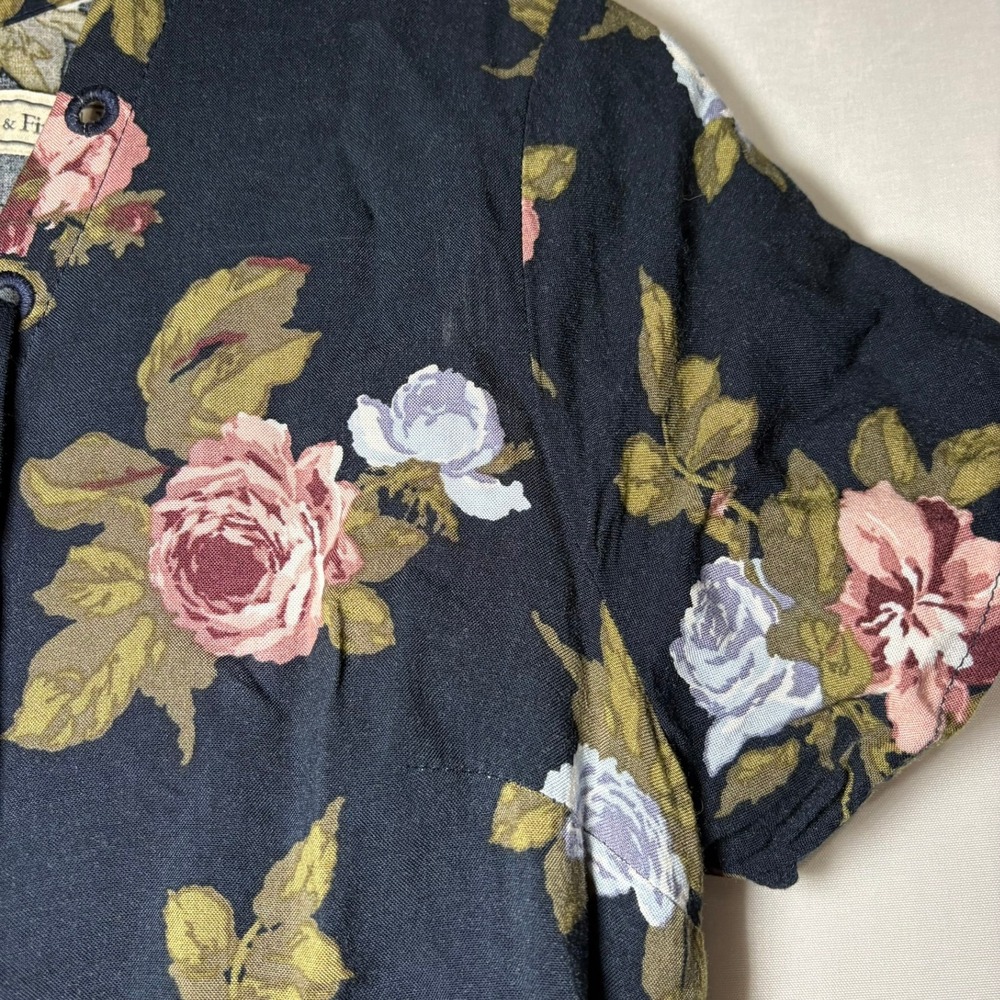 Abercrombie & Fitch‎ Y2K Floral Lace Up Mini Dress Black Rose Print XS Vintage - Picture 6 of 9
